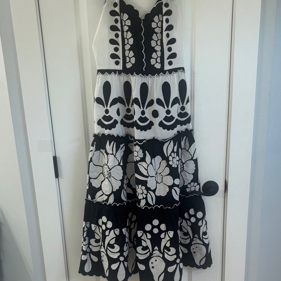 FARM Rio Black And White Summer Cutwork Cotton Midi Dress Sz S NWT - Picture 5 of 11